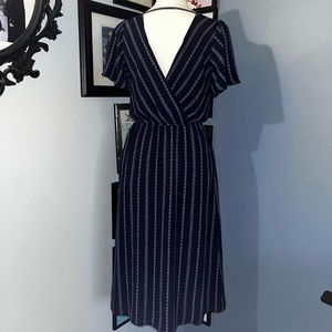 Vintage Style Wrap Romper Play suit Skirt Overlay Dress Stripe Navy Medium Pinup